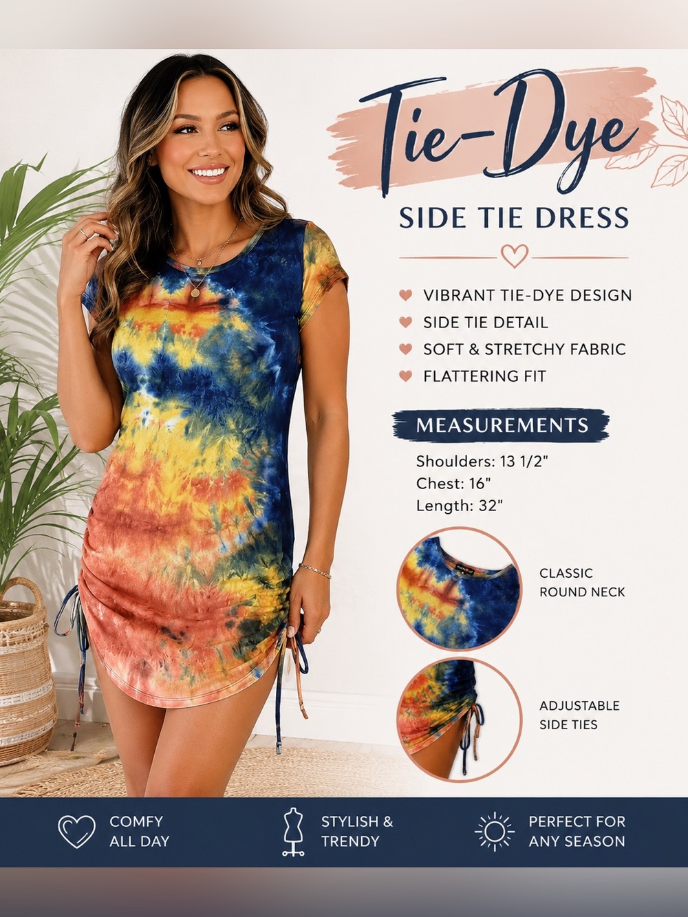 Tie-Dye Side Tie Mini Dress